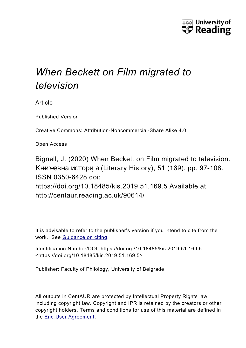 When Beckett on Film Migrated to Television