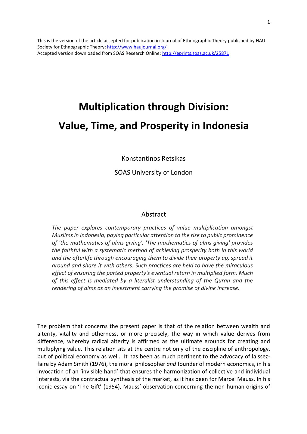 Multiplication Through Division: Value, Time, and Prosperity in Indonesia