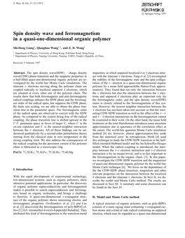 Spin Density Wave and Ferromagnetism in a Quasi-One-Dimensional Organic Polymer