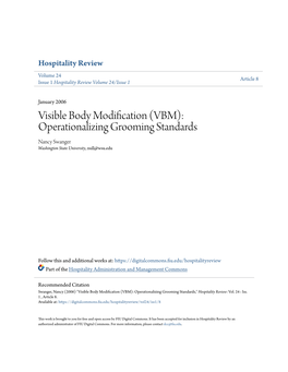 Visible Body Modification (VBM): Operationalizing Grooming Standards Nancy Swanger Washington State University, Null@Wsu.Edu