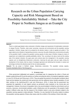 Research on the Urban Population Carrying Capacity and Risk