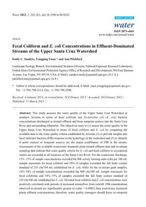 Fecal Coliform and E. Coli Concentrations in Effluent-Dominated Streams of the Upper Santa Cruz Watershed