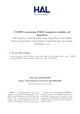 CYFIP2 Containing WAVE Complexes Inhibit Cell Migration