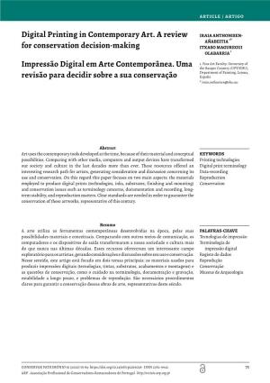 Digital Printing in Contemporary Art. a Review for Conservation Decision-Making
