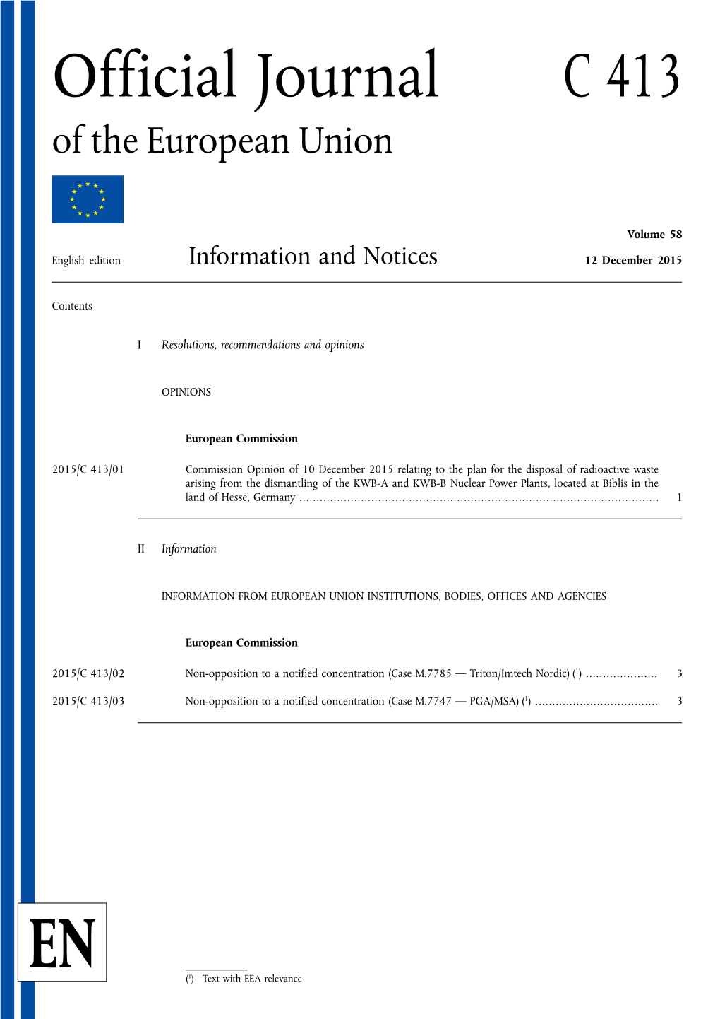 Official Journal C 413 of the European Union