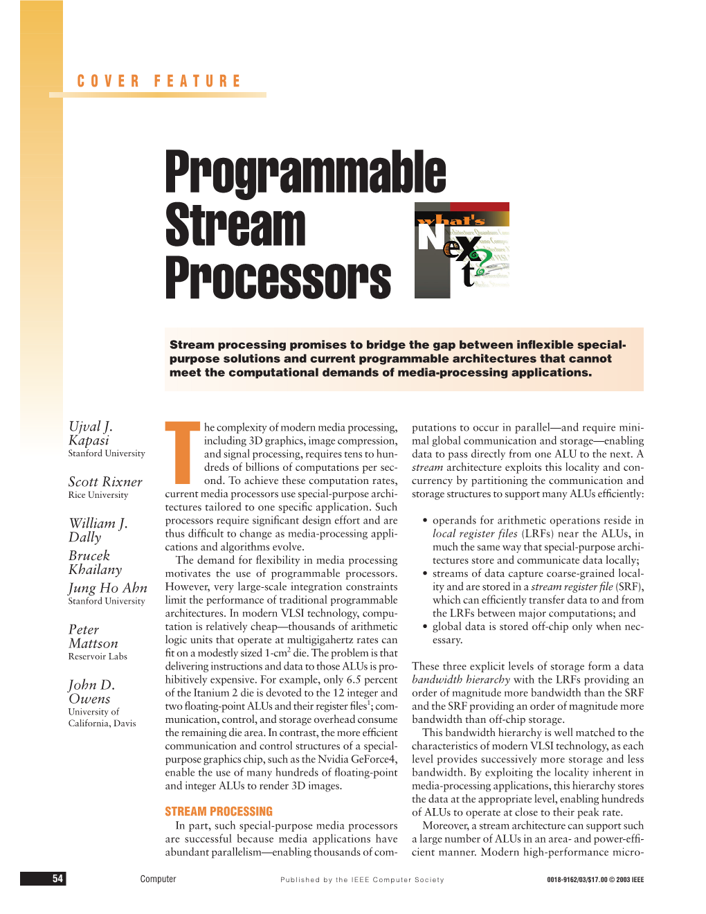 Programmable Stream Processors