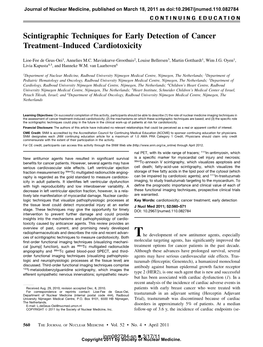 Scintigraphic Techniques for Early Detection of Cancer Treatment–Induced Cardiotoxicity