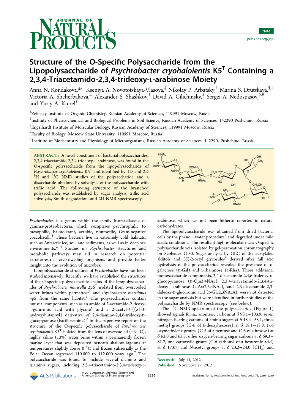 Structure of the O‑Specific Polysaccharide from The