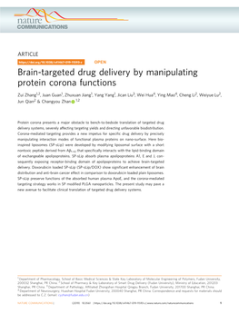 Brain-Targeted Drug Delivery by Manipulating Protein Corona Functions