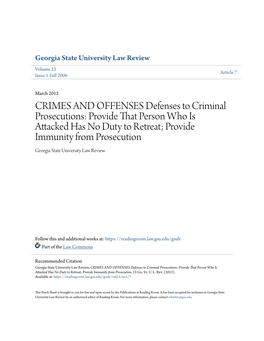 CRIMES and OFFENSES Defenses to Criminal