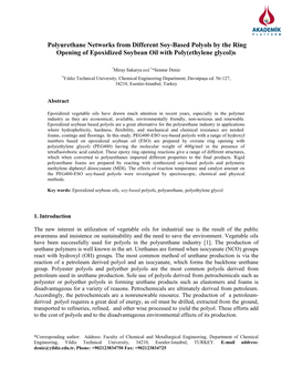 Polyurethane Networks from Different Soy-Based Polyols by the Ring Opening of Epoxidized Soybean Oil with Poly(Ethylene Glycol)S