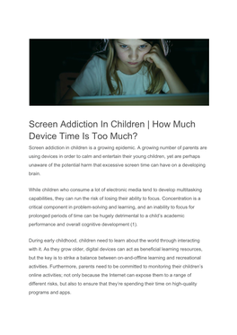 Screen Addiction in Children | How Much Device Time Is Too Much? Screen Addiction in Children Is a Growing Epidemic