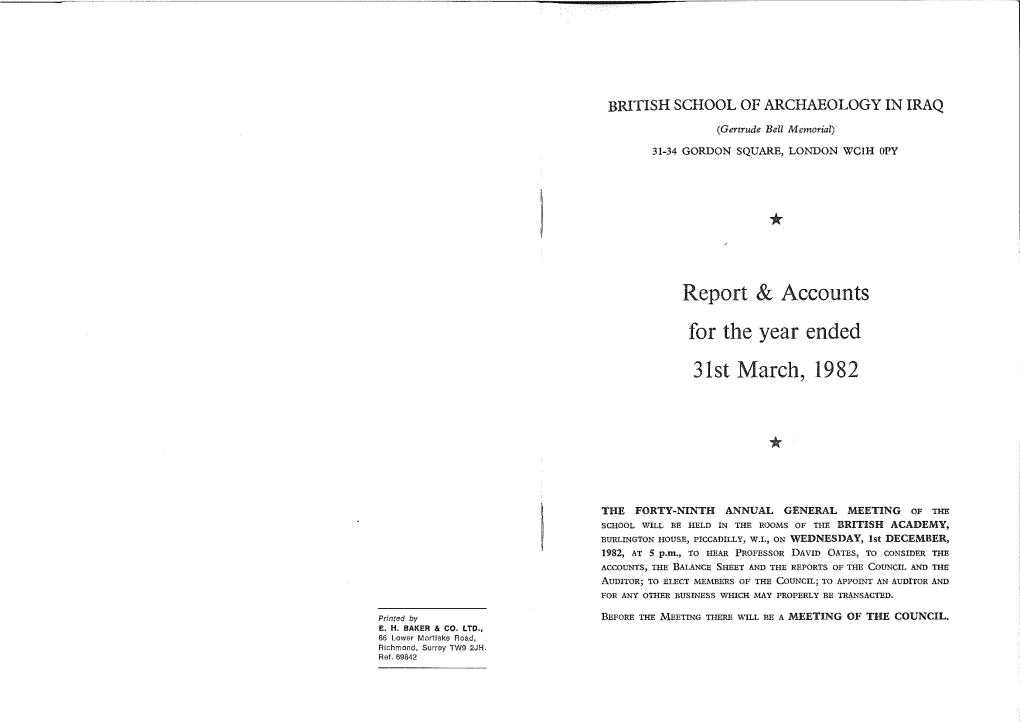 Report & Accounts for the Year Ended 31St March, 1982