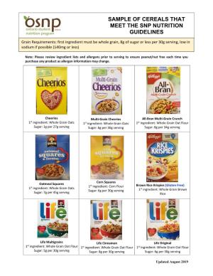 Cereals That Meet the Snp Nutrition Guidelines