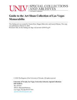 Guide to the Art Sloan Collection of Las Vegas Memorabilia