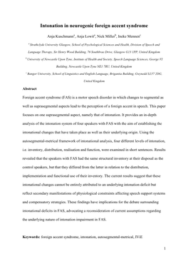 Intonation in Neurogenic Foreign Accent Syndrome