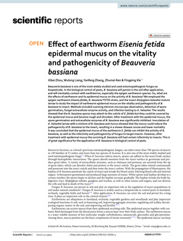 Effect of Earthworm Eisenia Fetida Epidermal Mucus on the Vitality And