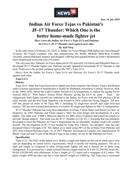 Indian Air Force Tejas Vs Pakistan's JF-17 Thunder