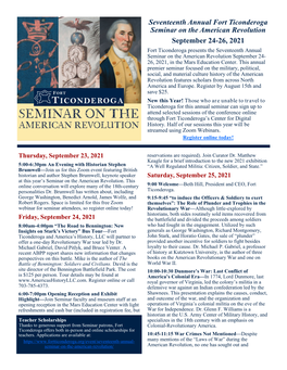 Seventeenth Annual Fort Ticonderoga Seminar on the American