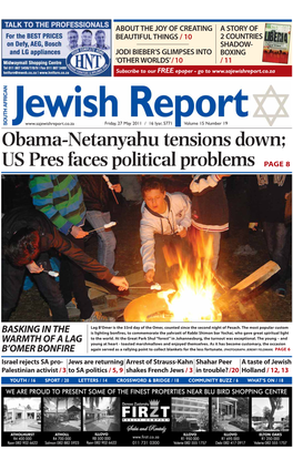 27 May 2011 / 16 Iyar, 5771 Volume 15 Number 19 Obama-Netanyahu Tensions Down;