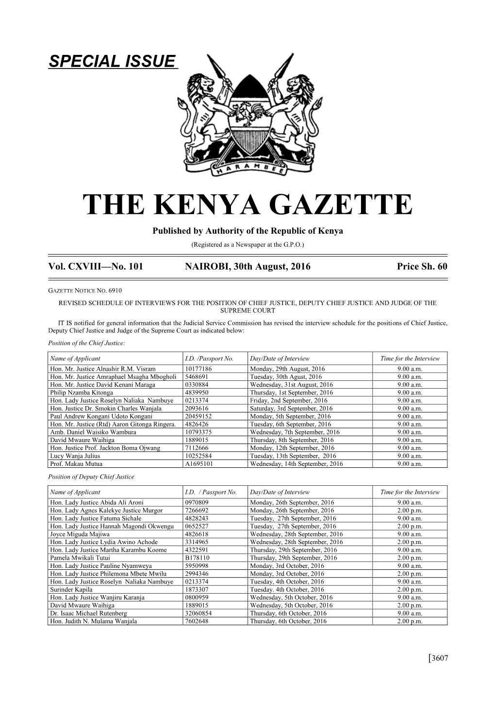 Special Issue the Kenya Gazette