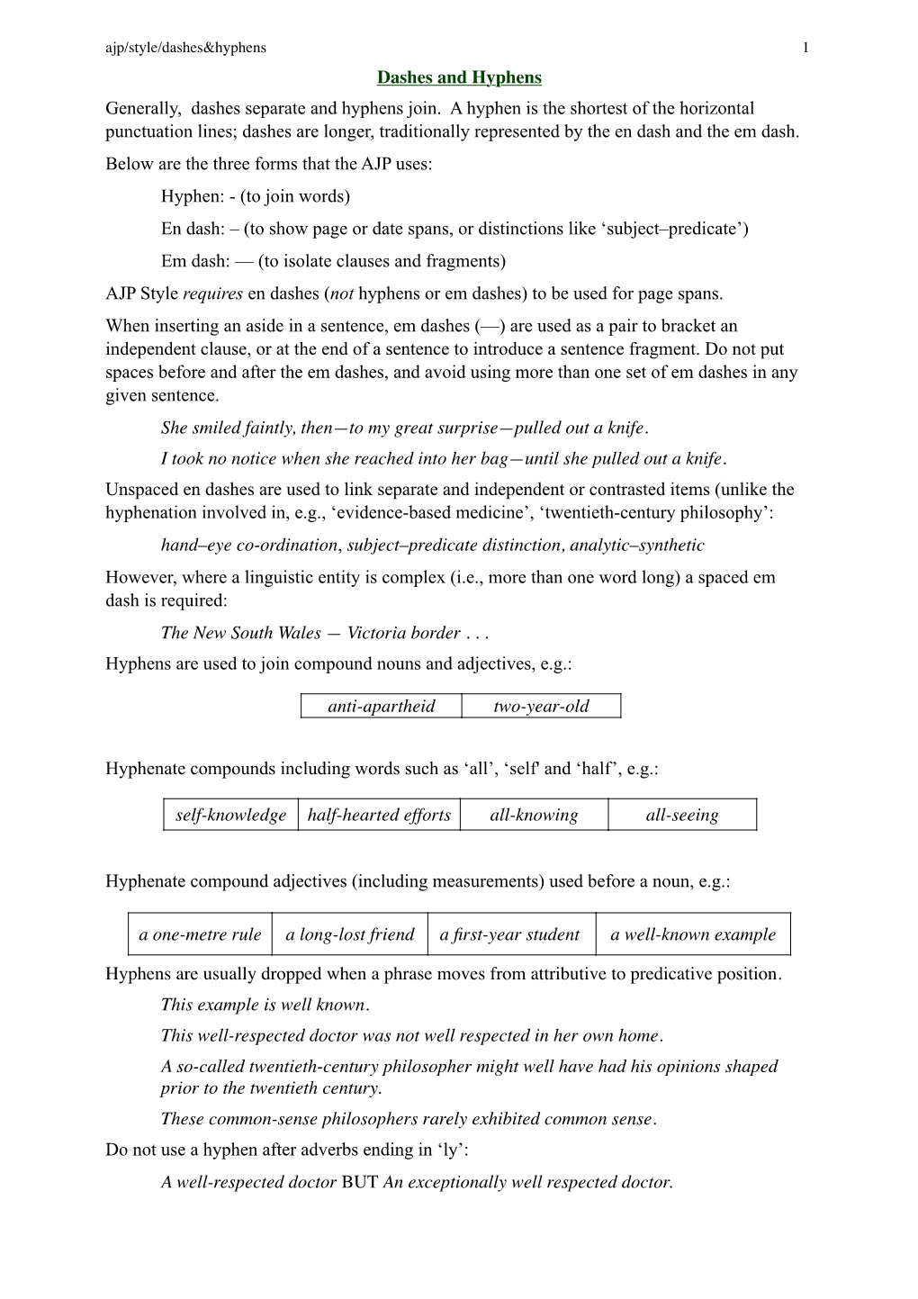 Dashes and Hyphens Generally, Dashes Separate and Hyphens Join