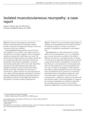 Isolated Musculocutaneous Neuropathy: a Case Report Jaclyn A