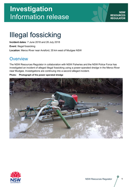 Investigation Information Release, Illegal Mining Meroo River