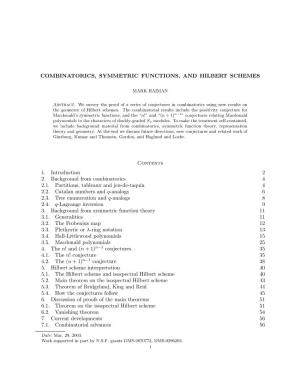 Combinatorics, Symmetric Functions, and Hilbert Schemes
