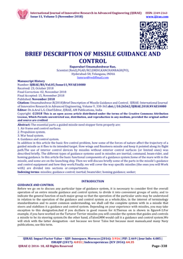 Brief Description of Missile Guidance and Control