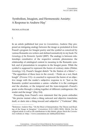 Symbolism, Imagism, and Hermeneutic Anxiety: a Response to Andrew Hay*