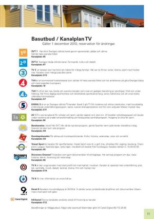 Basutbud / Kanalplan TV Gäller 1 December 2010, Reservation För Ändringar