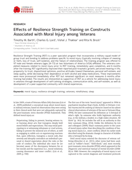 Effects of Resilience Strength Training on Constructs Associated with Moral Injury Among Veterans