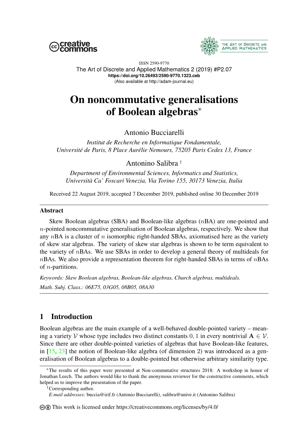 On Noncommutative Generalisations of Boolean Algebras∗