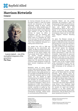 Harrison Birtwistle Composer