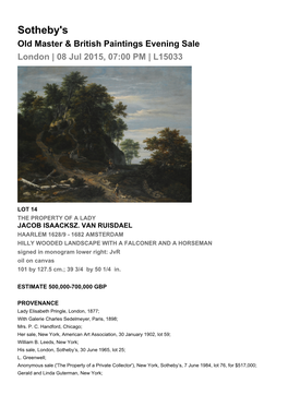 Sotheby's Old Master & British Paintings Evening Sale London | 08 Jul 2015, 07:00 PM | L15033