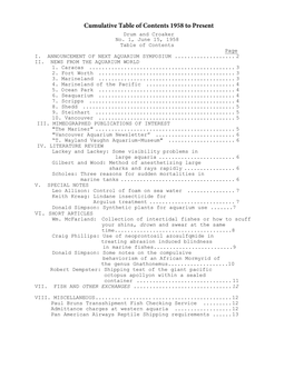 Cumulative Table of Contents 1958 to Present Drum and Croaker No