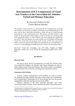 Determination of ICT Competencies of Visual Arts Teachers at the Universidad Del Atlántico - Virtual and Distance Education