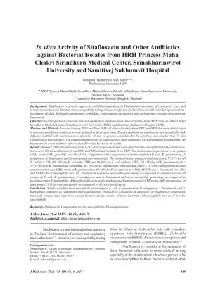 In Vitro Activity of Sitafloxacin and Other Antibiotics Against Bacterial Isolates from HRH Princess Maha Chakri Sirindhorn Medi