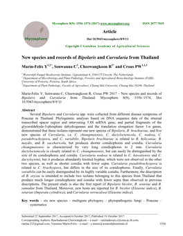 New Species and Records of Bipolaris and Curvularia from Thailand