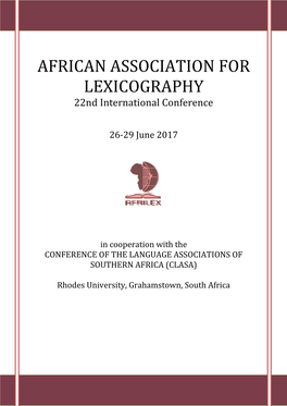 AFRICAN ASSOCIATION for LEXICOGRAPHY 22Nd International Conference