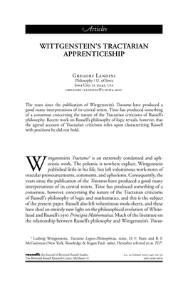 Wittgenstein's Tractarian Apprenticeship