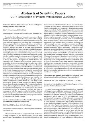 Abstracts of Scientific Papers&lt;Br&gt; 2014 Association of Primate