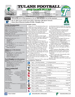 Tulane Football 2015 Game Notes