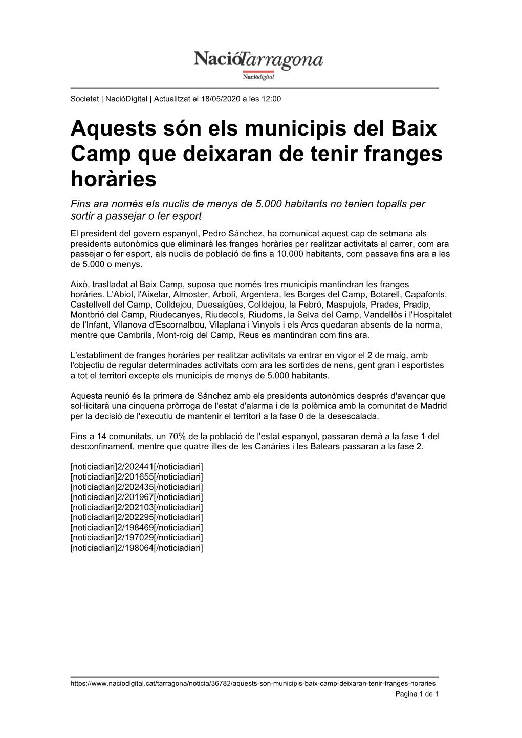 Aquests Són Els Municipis Del Baix Camp Que