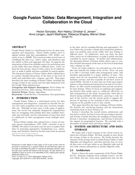 Google Fusion Tables: Data Management, Integration and Collaboration in the Cloud