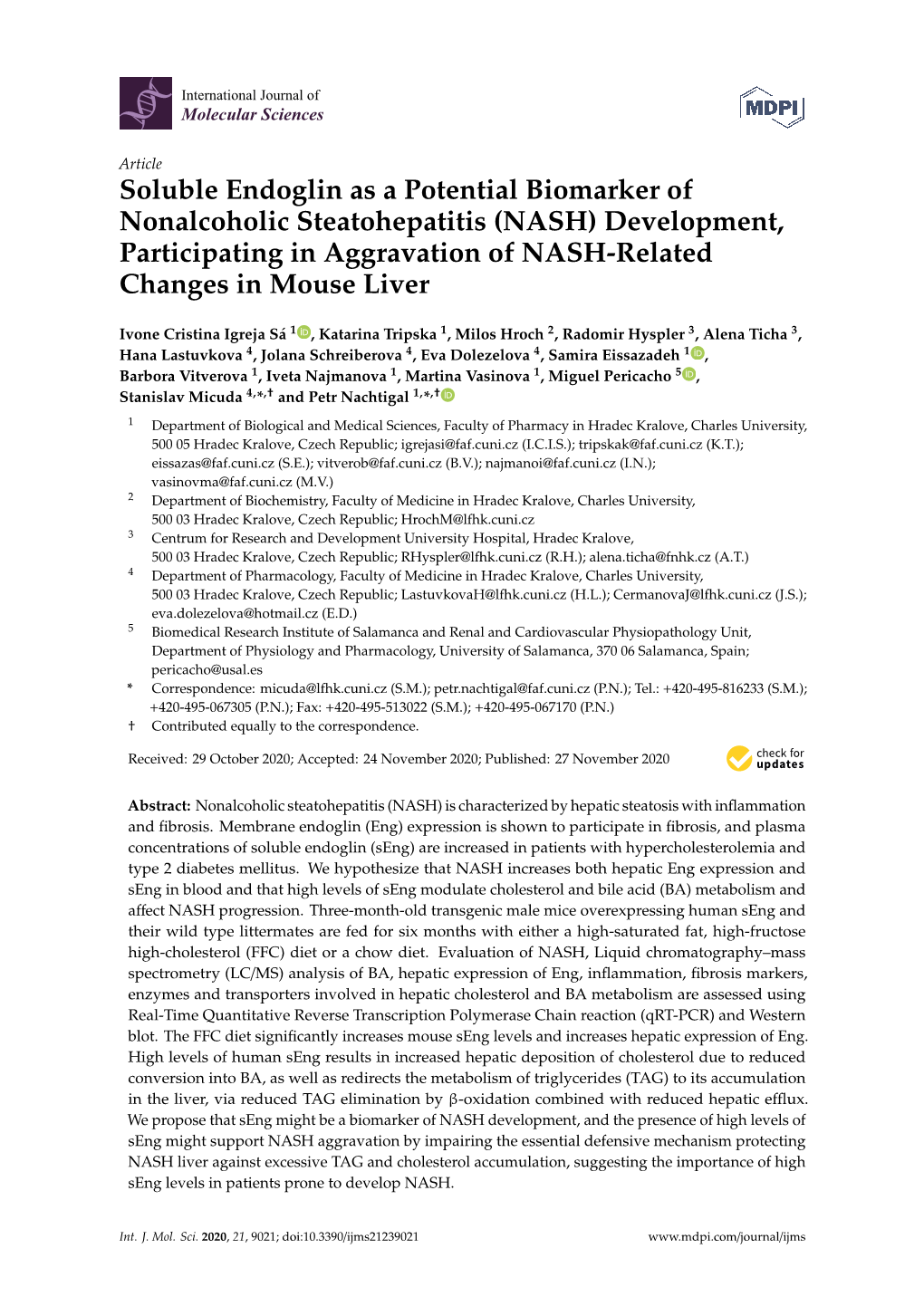 Soluble Endoglin As a Potential Biomarker of Nonalcoholic Steatohepatitis (NASH) Development, Participating in Aggravation of NASH-Related Changes in Mouse Liver