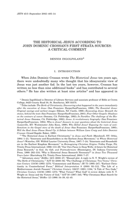The Historical Jesus According to John Dominic Crossan’S First Strata Sources: a Critical Comment