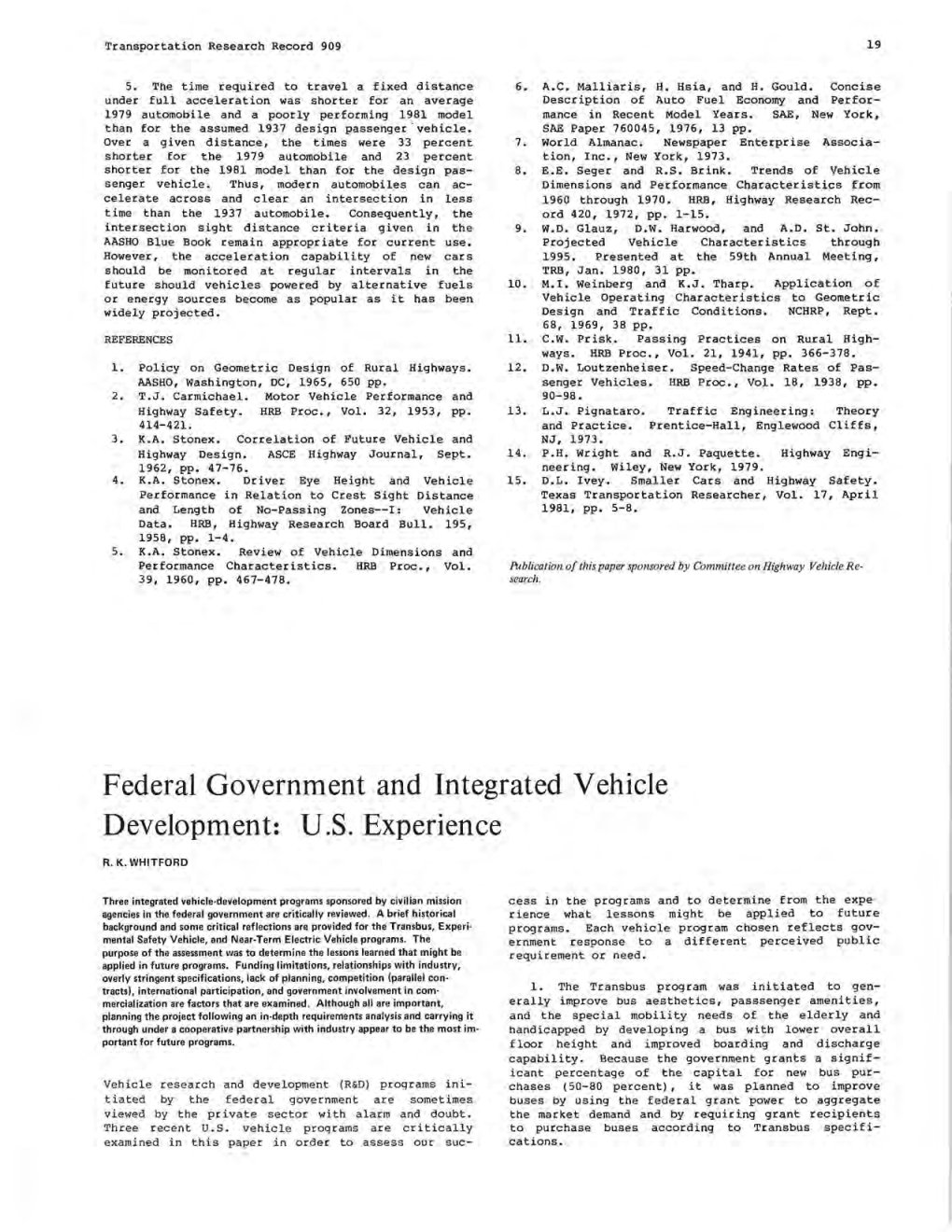 Federal Government and Integrated Vehicle Development: U.S. Experience