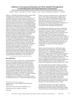 Influence of Ecosystem Restoration for Red-Cockaded Woodpeckers on Breeding Bird and Small Mammal Communities